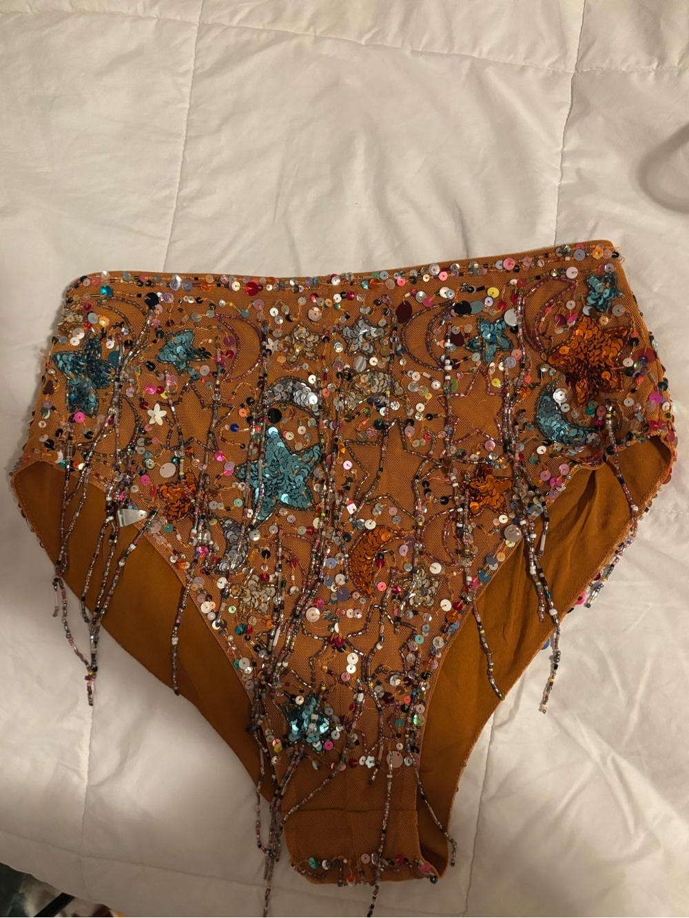 Nasty Gal Embellished High-Waist Shorts in Tan with Blue Accents